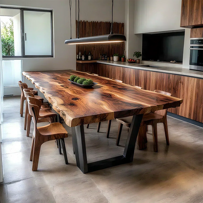 Natural Solid Wood Dining Table in Modern Rustic Luxury Style - Woodenecho