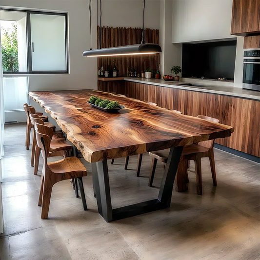 Natural Solid Wood Dining Table in Modern Rustic Luxury Style - Woodenecho