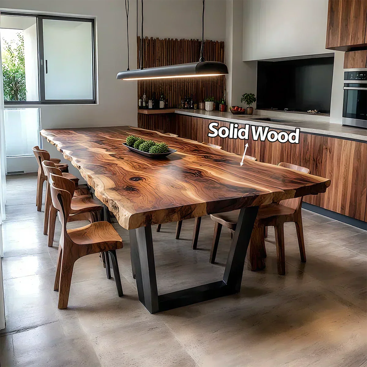 Natural Solid Wood Dining Table in Modern Rustic Luxury Style - Woodenecho