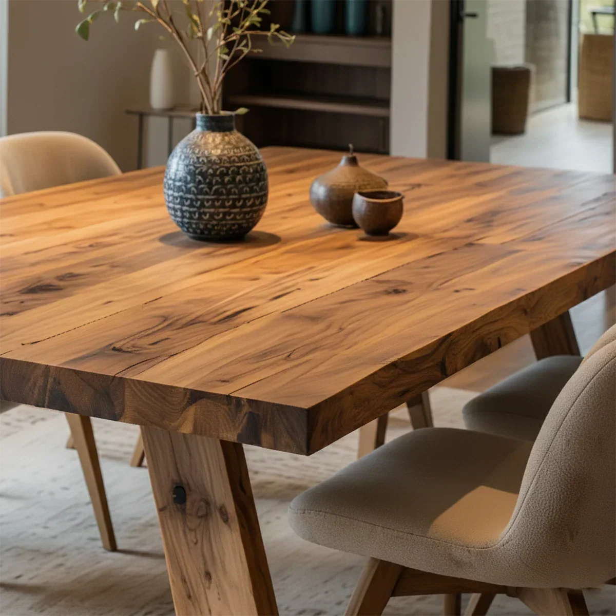 Natural Solid Wood Dining Table in Rustic Luxury Style – A Warm, Handcrafted Centerpiece - Rustirawood 