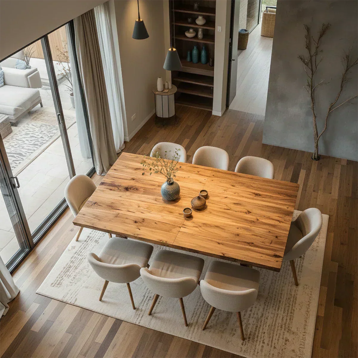 Natural Solid Wood Dining Table in Rustic Luxury Style – A Warm, Handcrafted Centerpiece - Woodenecho