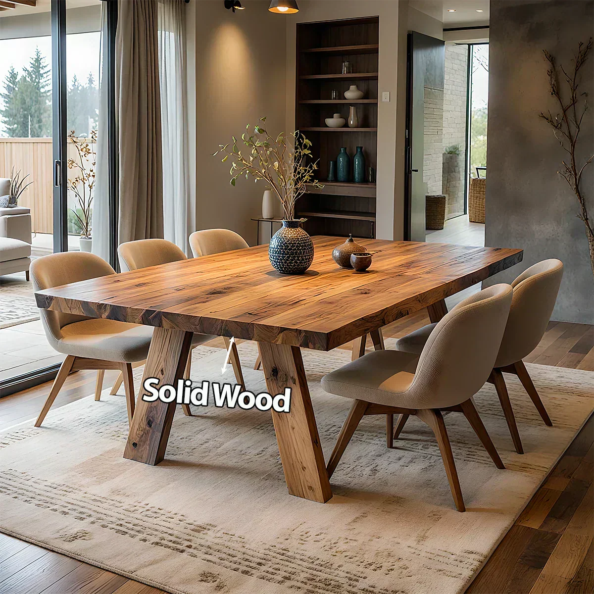 Natural Solid Wood Dining Table in Rustic Luxury Style – A Warm, Handcrafted Centerpiece - Woodenecho