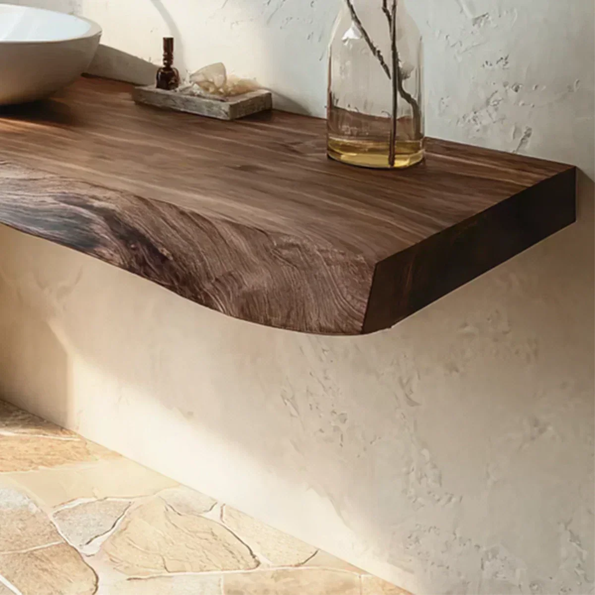 Natural Solid Wood Floating Bathroom Vanity in Wabi-Sabi Rustic Luxury - Rustirawood