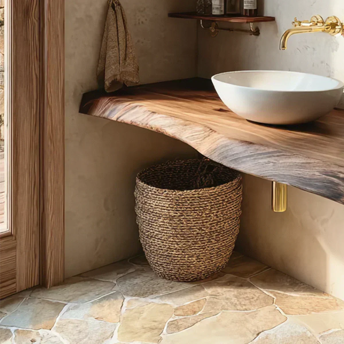 Natural Solid Wood Floating Bathroom Vanity in Wabi-Sabi Rustic Luxury - Rustirawood