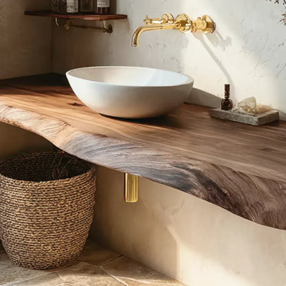 Natural Solid Wood Floating Bathroom Vanity in Wabi-Sabi Rustic Luxury - Rustirawood
