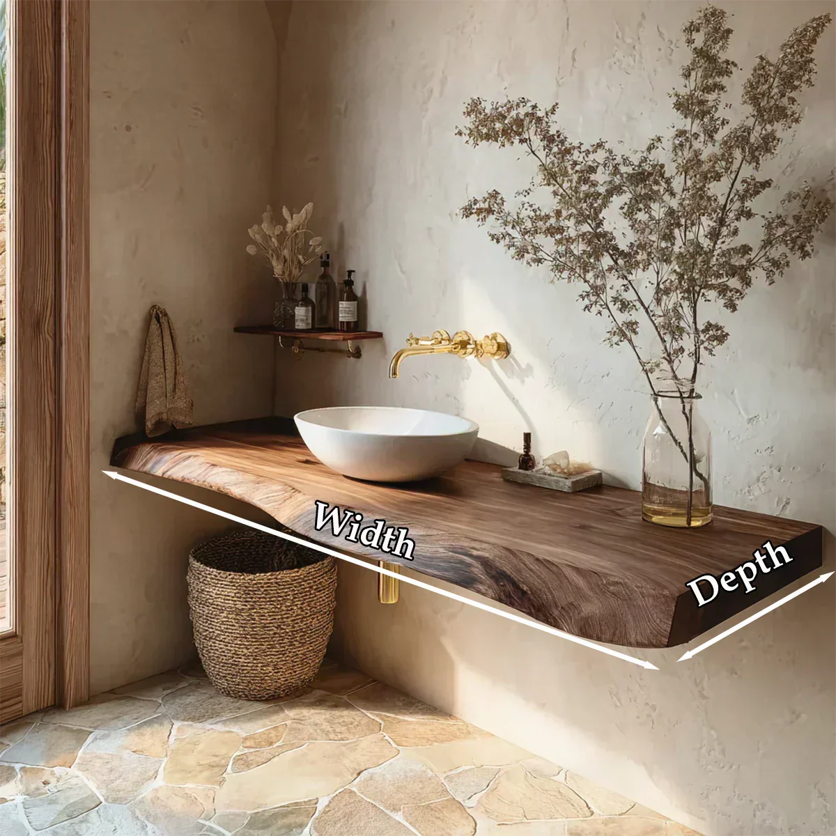 Natural Solid Wood Floating Bathroom Vanity in Wabi-Sabi Rustic Luxury - Rustirawood