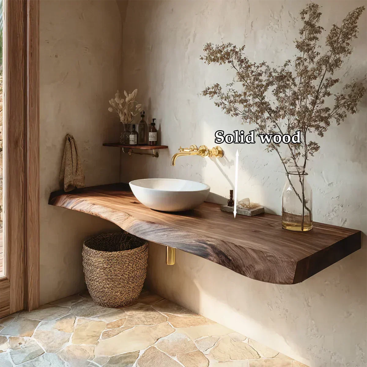 Natural Solid Wood Floating Bathroom Vanity in Wabi-Sabi Rustic Luxury - Rustirawood