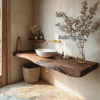 Natural Solid Wood Floating Bathroom Vanity in Wabi-Sabi Rustic Luxury - Rustirawood