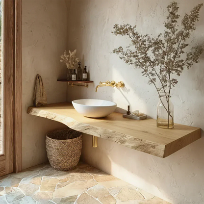 Natural Solid Wood Floating Bathroom Vanity in Wabi-Sabi Rustic Luxury - Rustirawood