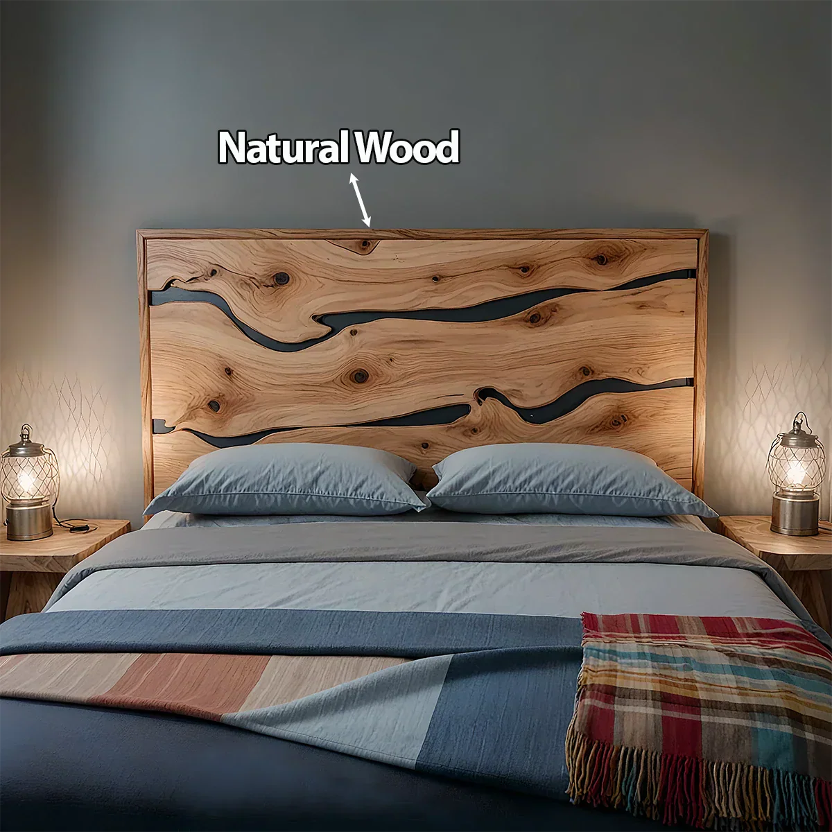 Natural Solid Wood Headboard — Handcrafted Live-Edge Wave Design - Rustirawood