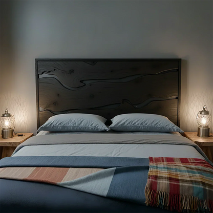 Natural Solid Wood Headboard — Handcrafted Live-Edge Wave Design - Rustirawood