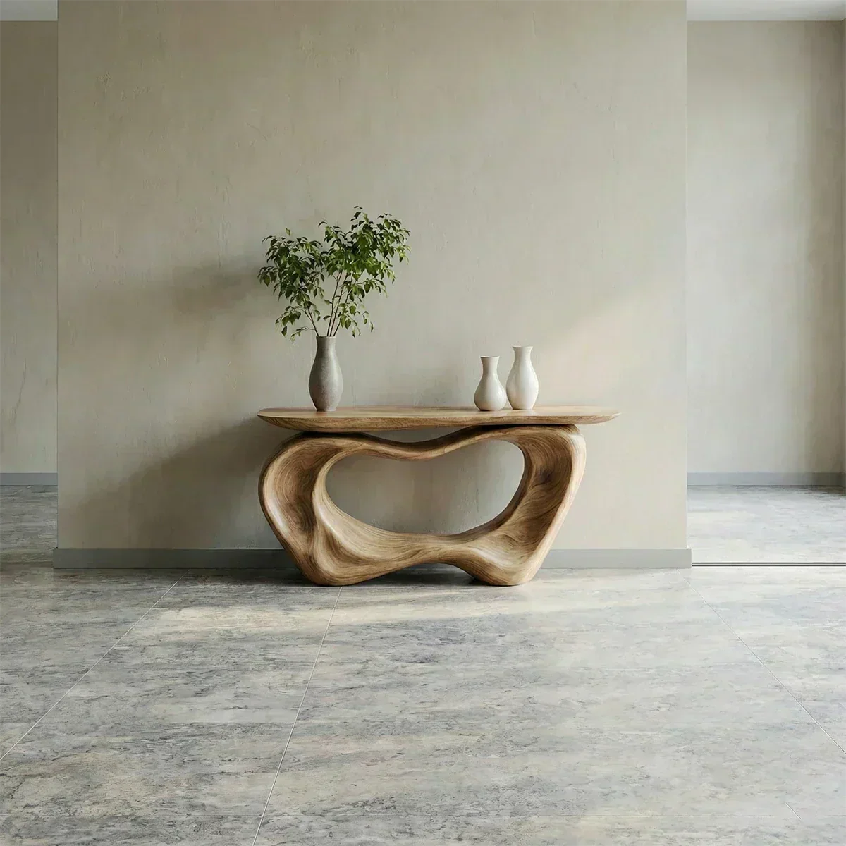 Natural Solid Wood Japandi Artistic Flow Console Table - Woodenecho
