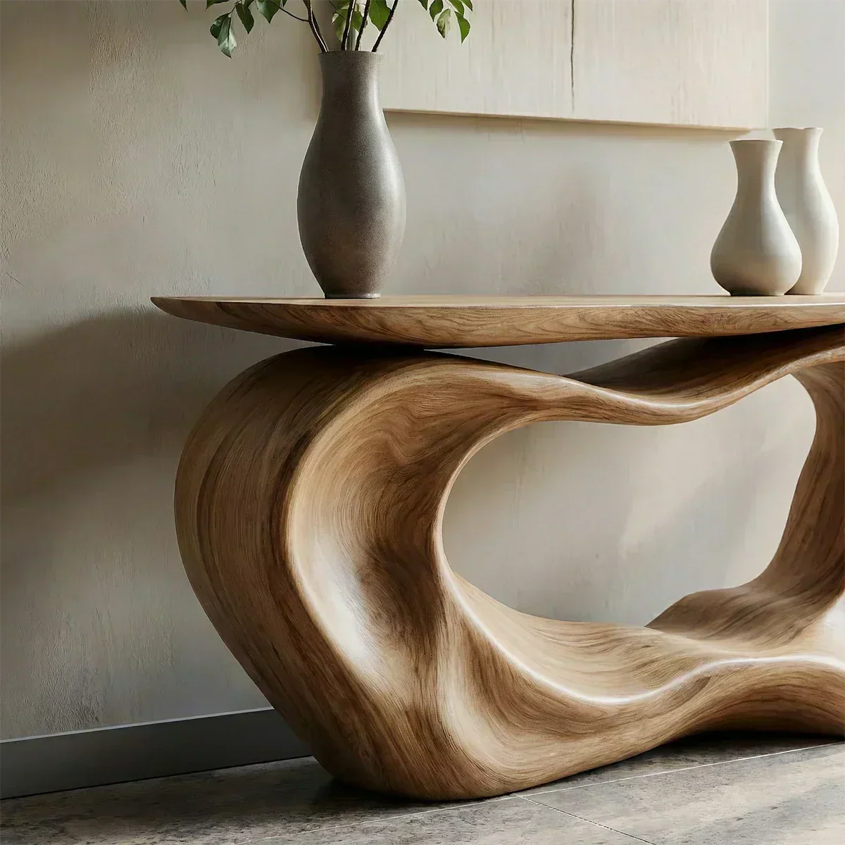 Natural Solid Wood Japandi Artistic Flow Console Table - Woodenecho