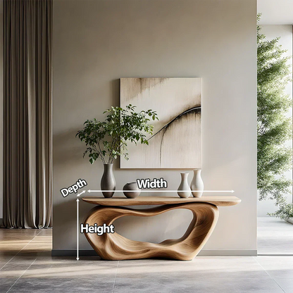 Natural Solid Wood Japandi Artistic Flow Console Table - Woodenecho