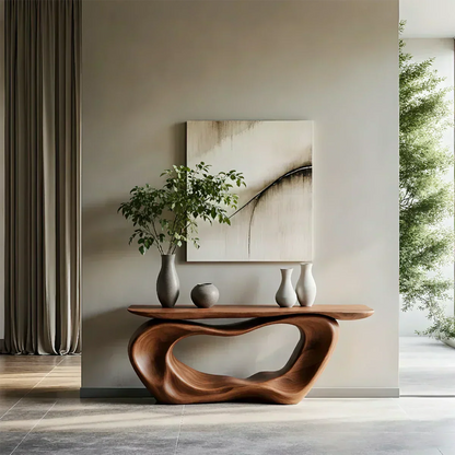 Natural Solid Wood Japandi Artistic Flow Console Table - Woodenecho