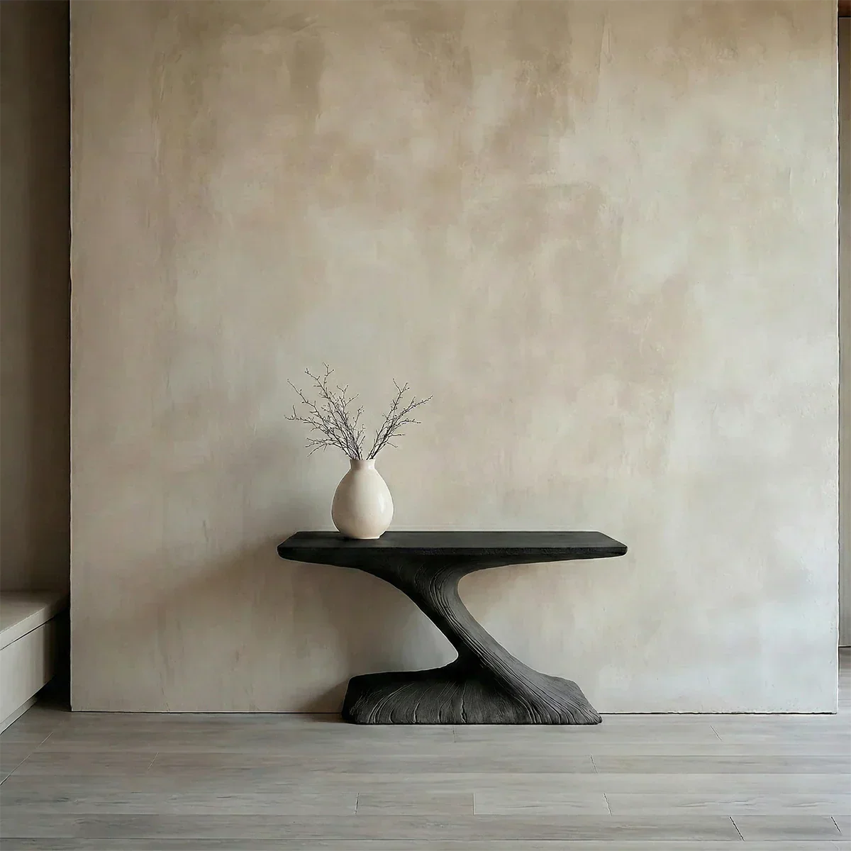 Natural Solid Wood Japandi Sculptural Console Table - Rustirawood