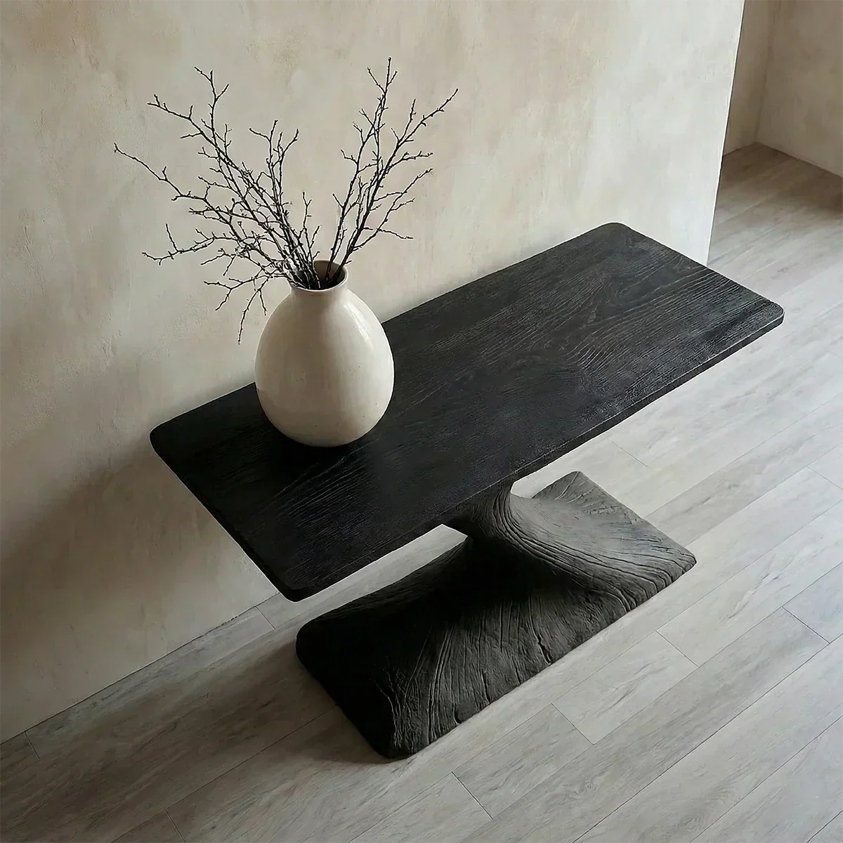 Natural Solid Wood Japandi Sculptural Console Table - Woodenecho