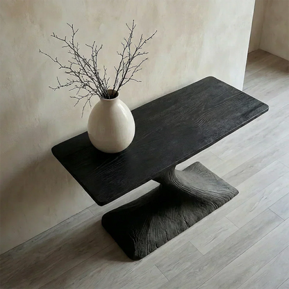 Natural Solid Wood Japandi Sculptural Console Table - Woodenecho