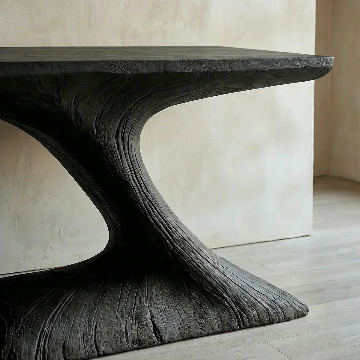 Natural Solid Wood Japandi Sculptural Console Table - Woodenecho