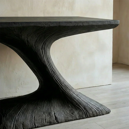 Natural Solid Wood Japandi Sculptural Console Table - Woodenecho