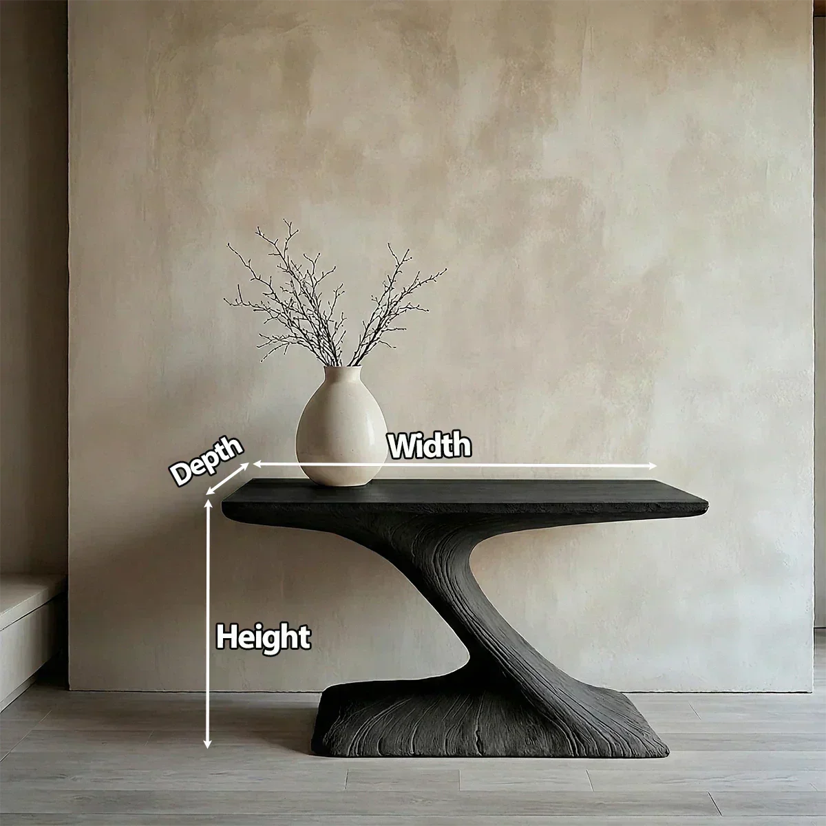 Natural Solid Wood Japandi Sculptural Console Table - Woodenecho