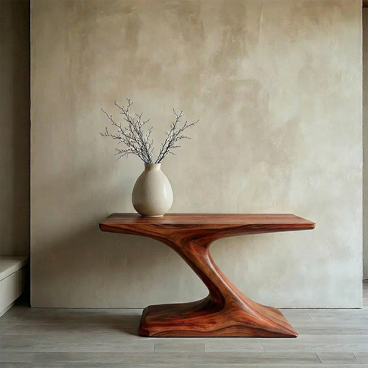 Natural Solid Wood Japandi Sculptural Console Table - Woodenecho