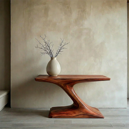 Natural Solid Wood Japandi Sculptural Console Table - Woodenecho