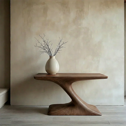 Natural Solid Wood Japandi Sculptural Console Table - Woodenecho
