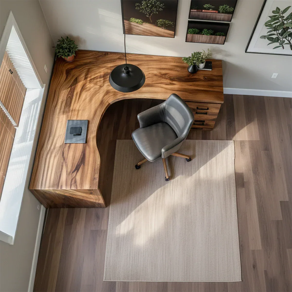 Natural Solid Wood L-Shape Desk with Integrated Storage - Rustirawood