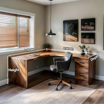 Natural Solid Wood L-Shape Desk with Integrated Storage - Woodenecho