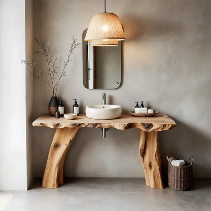 Natural Solid Wood Live-Edge Bathroom Vanity with Organic Sculpted Legs - Rustirawood