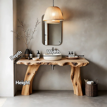 Natural Solid Wood Live-Edge Bathroom Vanity with Organic Sculpted Legs - Rustirawood