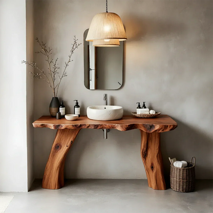 Natural Solid Wood Live-Edge Bathroom Vanity with Organic Sculpted Legs - Rustirawood
