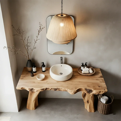 Natural Solid Wood Live-Edge Bathroom Vanity with Organic Sculpted Legs - Rustirawood
