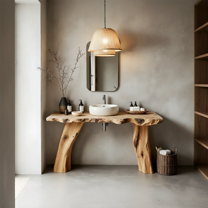 Natural Solid Wood Live-Edge Bathroom Vanity with Organic Sculpted Legs - Rustirawood