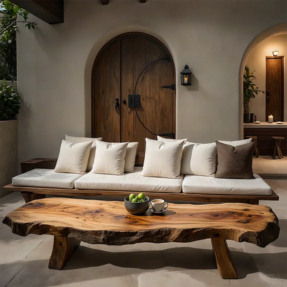 Natural Solid Wood Live-Edge Coffee Table – Mediterranean Rustic Design - Woodenecho