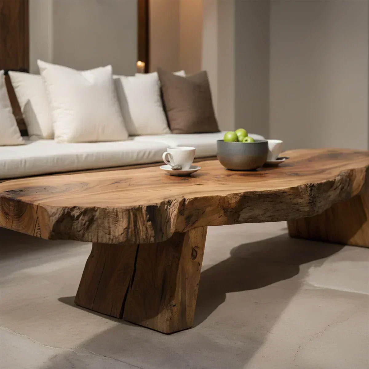 Natural Solid Wood Live-Edge Coffee Table – Mediterranean Rustic Design - Woodenecho