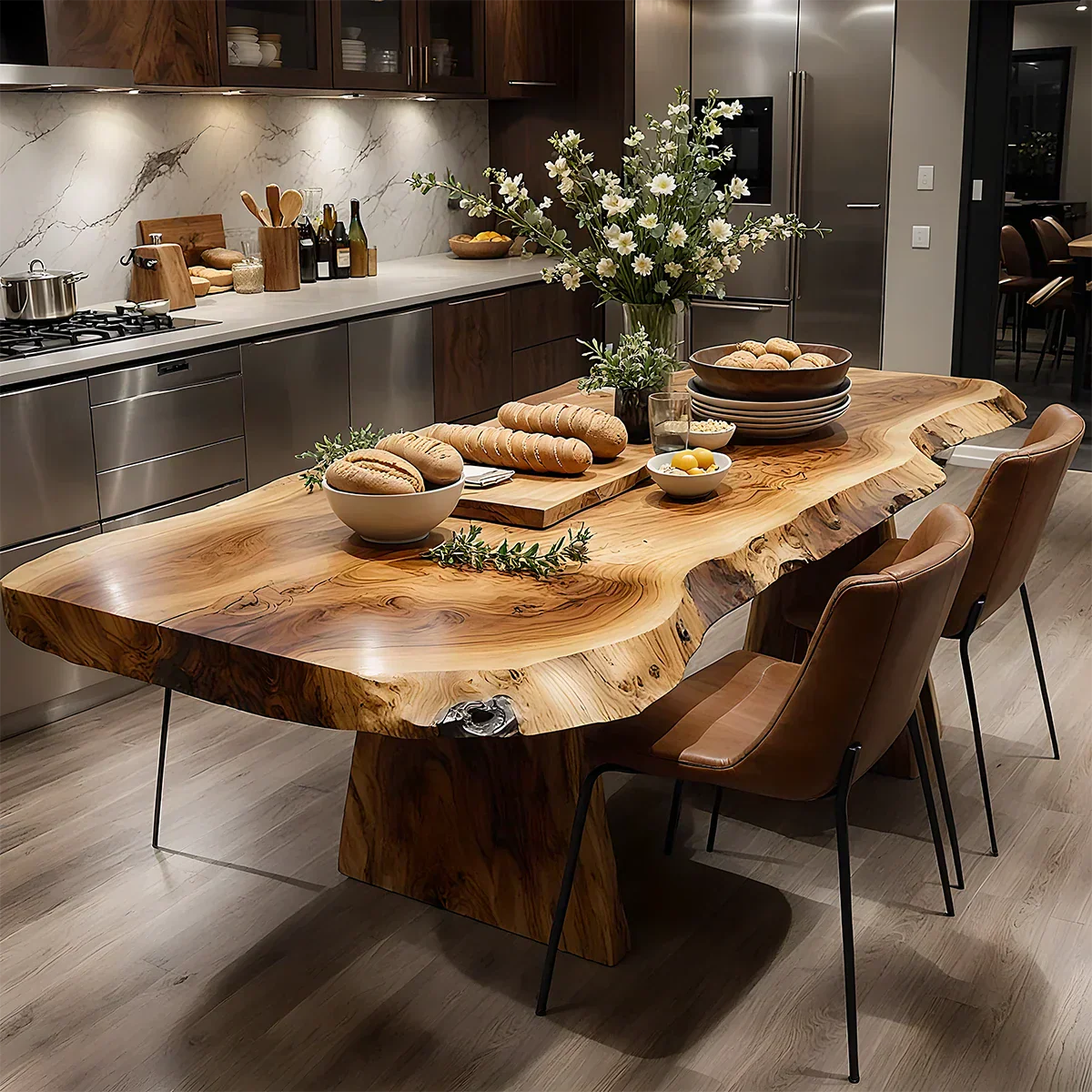 Natural Solid Wood Live-Edge Dining Table - Rustirawood
