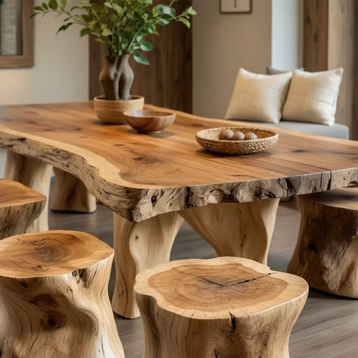 Natural Solid Wood Live-Edge Dining Table - Rustirawood