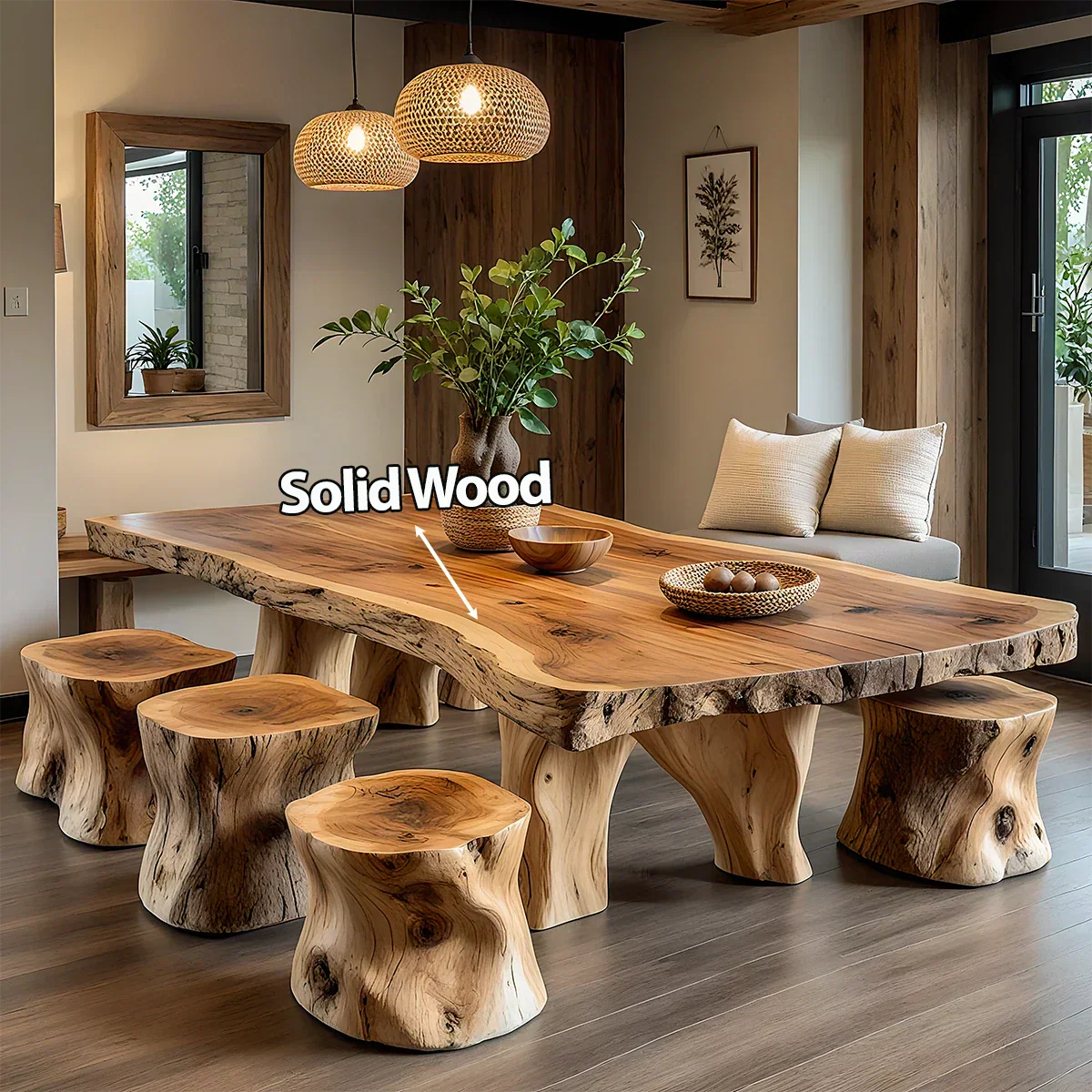 Natural Solid Wood Live-Edge Dining Table - Rustirawood