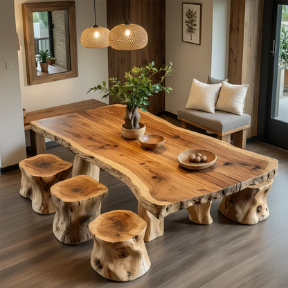 Natural Solid Wood Live-Edge Dining Table - Rustirawood
