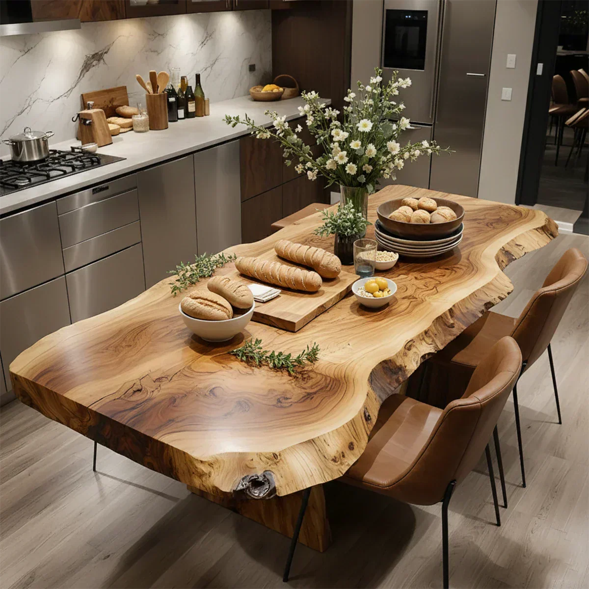Natural Solid Wood Live-Edge Dining Table - Woodenecho