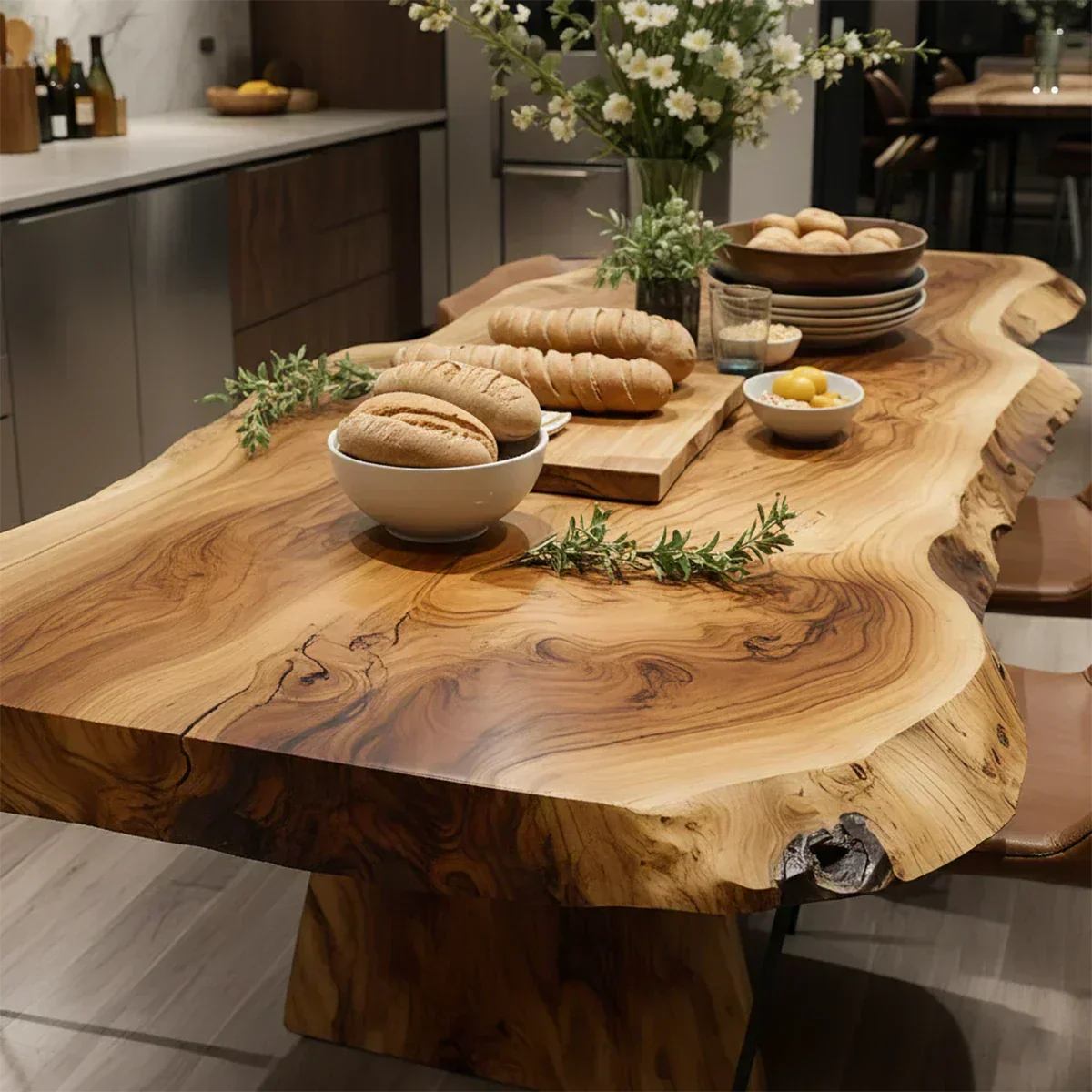 Natural Solid Wood Live-Edge Dining Table - Woodenecho