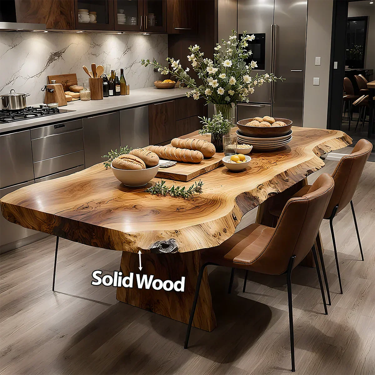 Natural Solid Wood Live-Edge Dining Table - Woodenecho