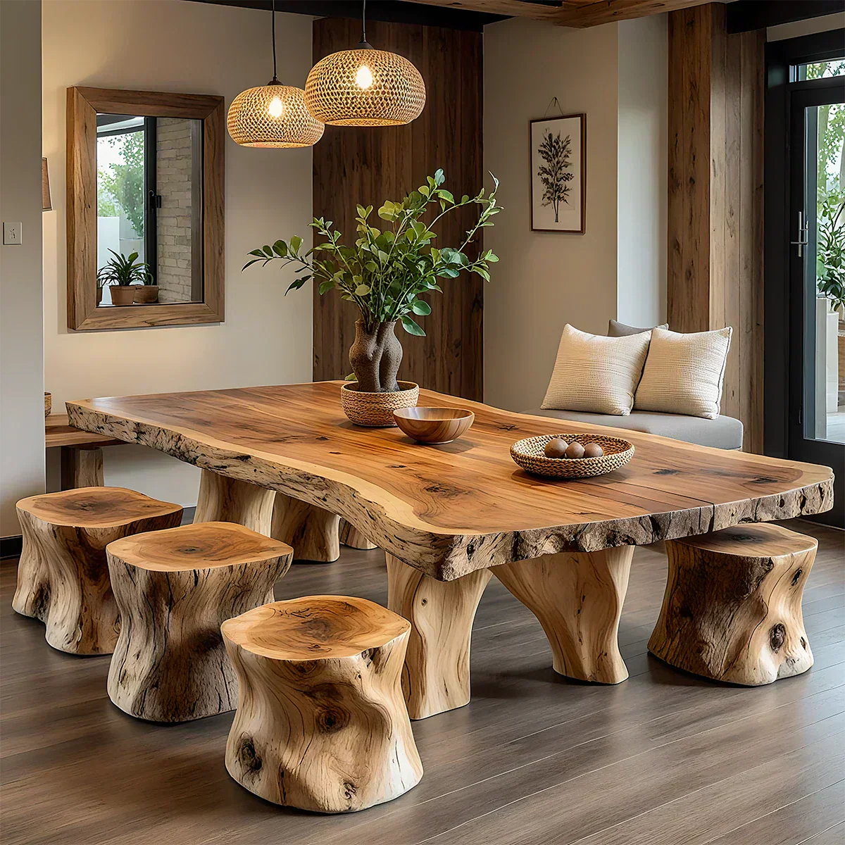 Natural Solid Wood Live-Edge Dining Table - Woodenecho