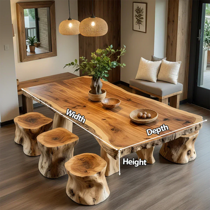 Natural Solid Wood Live-Edge Dining Table - Woodenecho