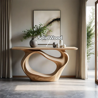 Natural Solid Wood Modern Sculptural Wave Console Table - Woodenecho