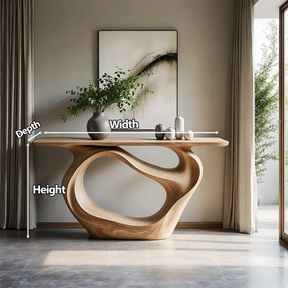Natural Solid Wood Modern Sculptural Wave Console Table - Woodenecho