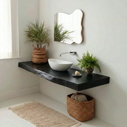 Natural Solid Wood Scandinavian Floating Bathroom Vanity Shelf - Rustirawood