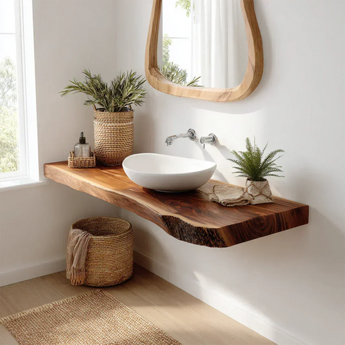 Natural Solid Wood Scandinavian Floating Vanity Shelf - Rustirawood